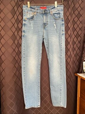 MBX Light Wash Slim Straight Jeans with Subtle Distress
